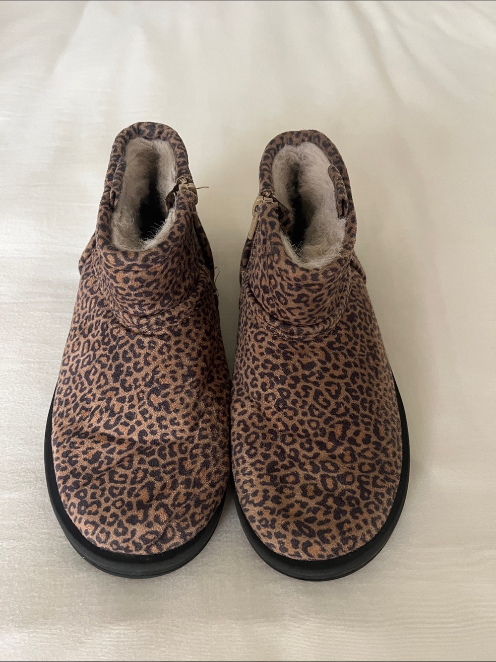 Zara Kids Leopard Print Brown Tan Fur-Lined Boots